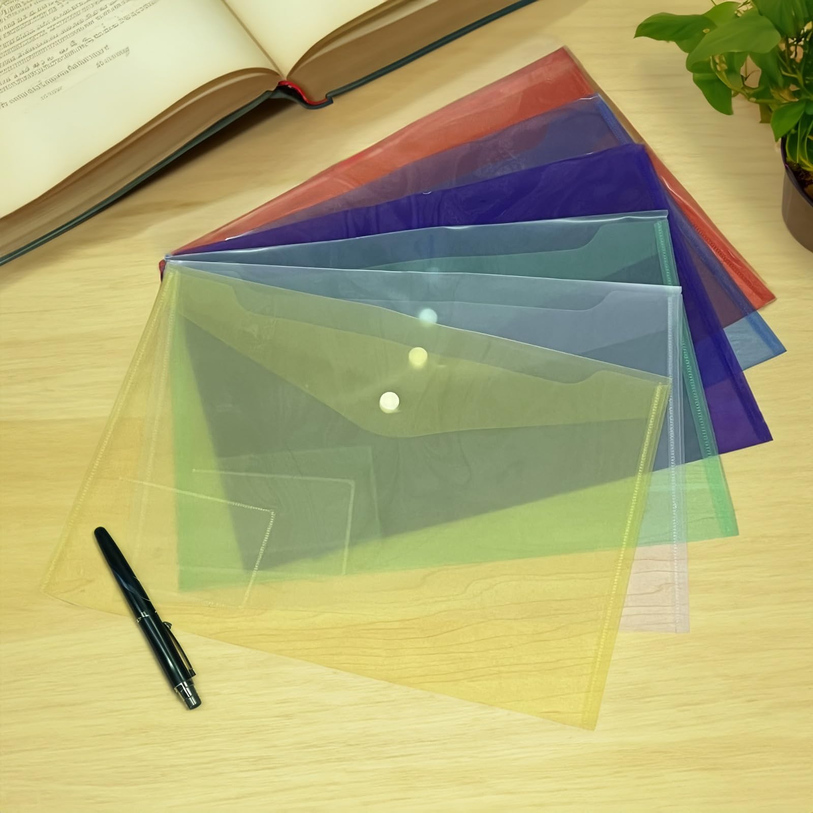 30 pcs Plastic File Folders, Letter Size / A4 Size File Organizer Waterproof Clear File Envelopes for School Home Work Office, 6 Color Folders for Documents