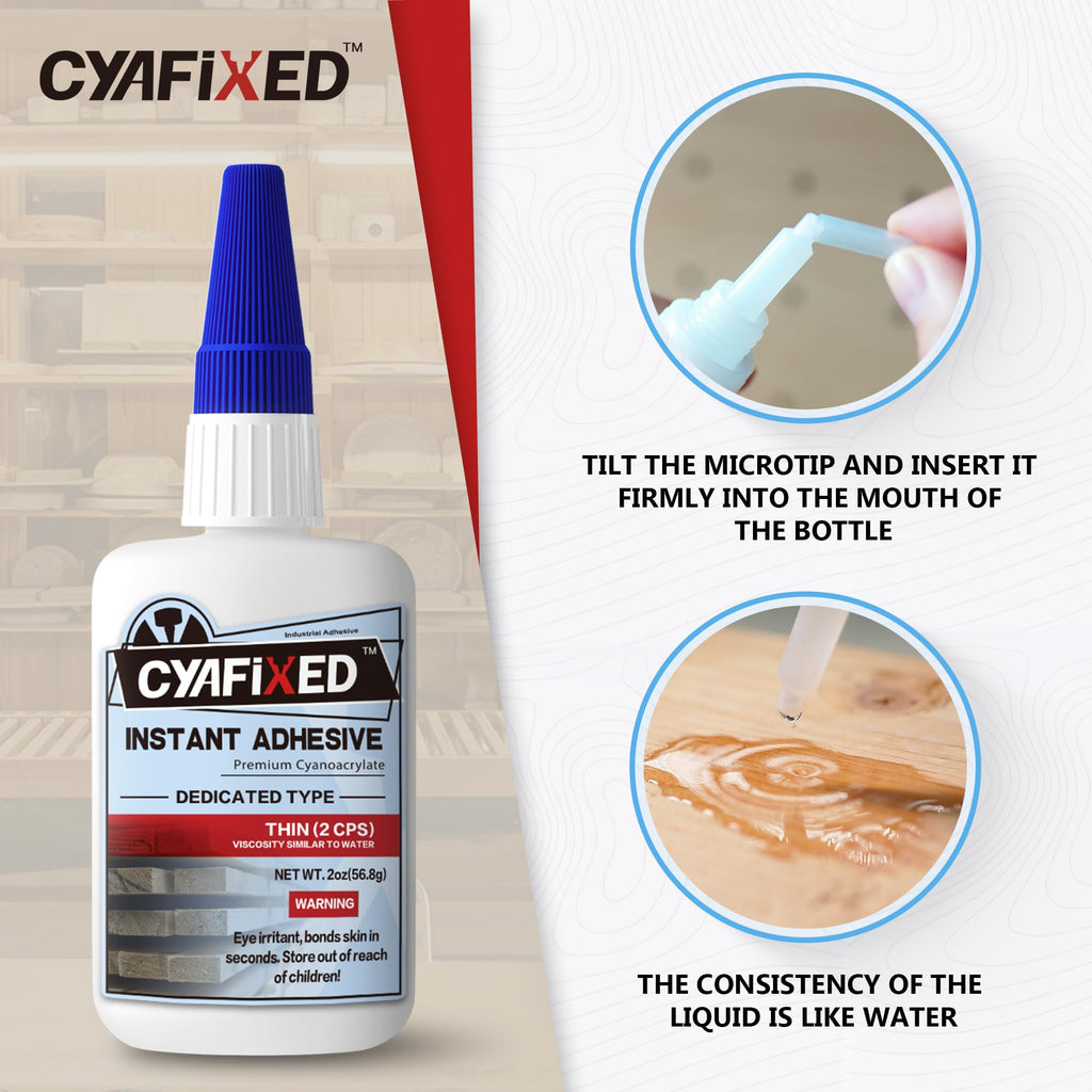 CYAFIXED Professional Grade Cyanoacrylate Super Glue, Super Thin Viscosity CA Glue for Woodworking, 4 oz. Value Pack - Instant Adhesive for Woodturning, Pen Turning, Finish & Hobby
