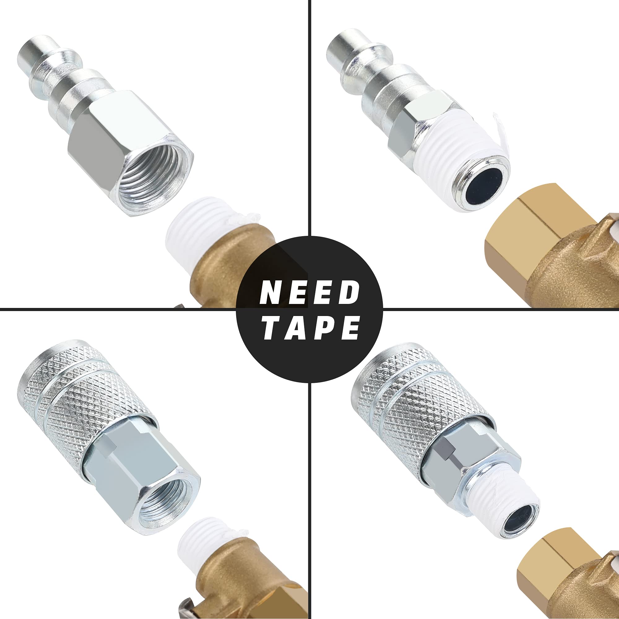 JOROY 1/4 Air Hose Fittings, Industrial M-Type Coupler, 1/4 Inch Flow Size, 1/4 Inch Female Threads Size, Steel Material, 300PSI, 10 Pieces Air Compressor Accessories Set