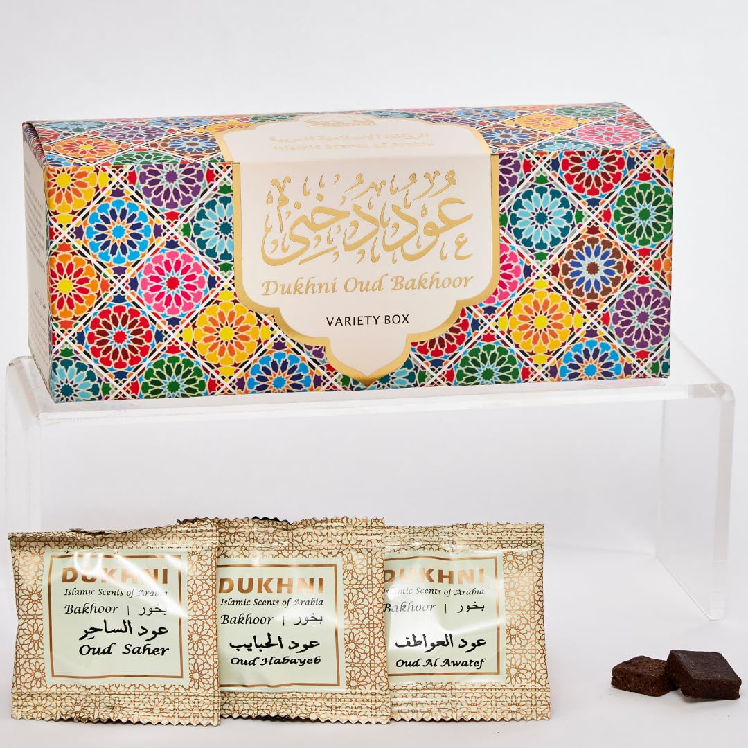 Oud Bakhoor Variety Box by Dukhni | Assorted Box | 30 Pieces Bukhoor | Gift Set & Refill Kit | Arabic Bakhoor Incense | Perfect for Ramadan Prayer and Gifting | Luxurious, Long Lasting