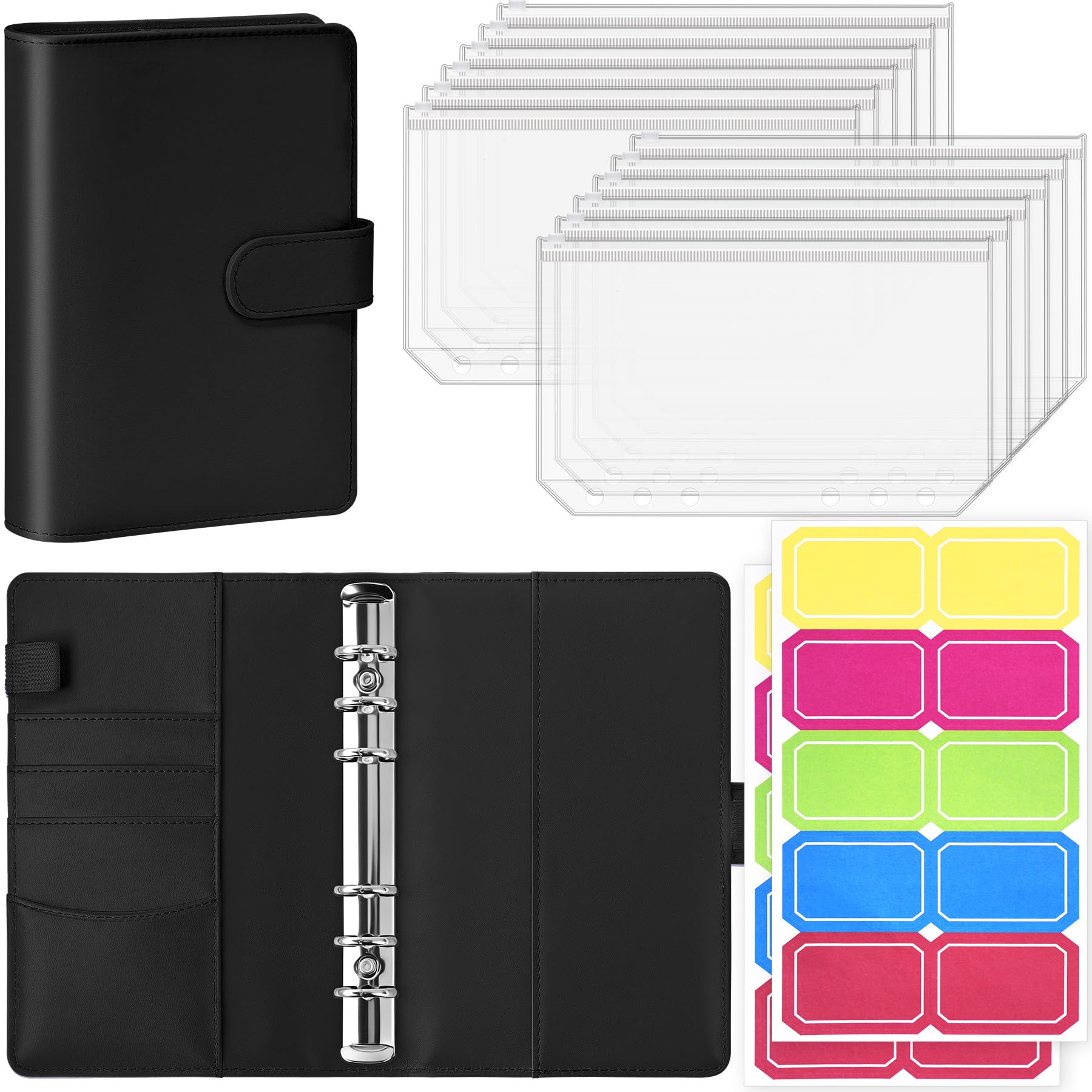 Antner Budget Binder with Zipper Cash Envelopes for Budgeting, A6 Money Saving Organizer, Black