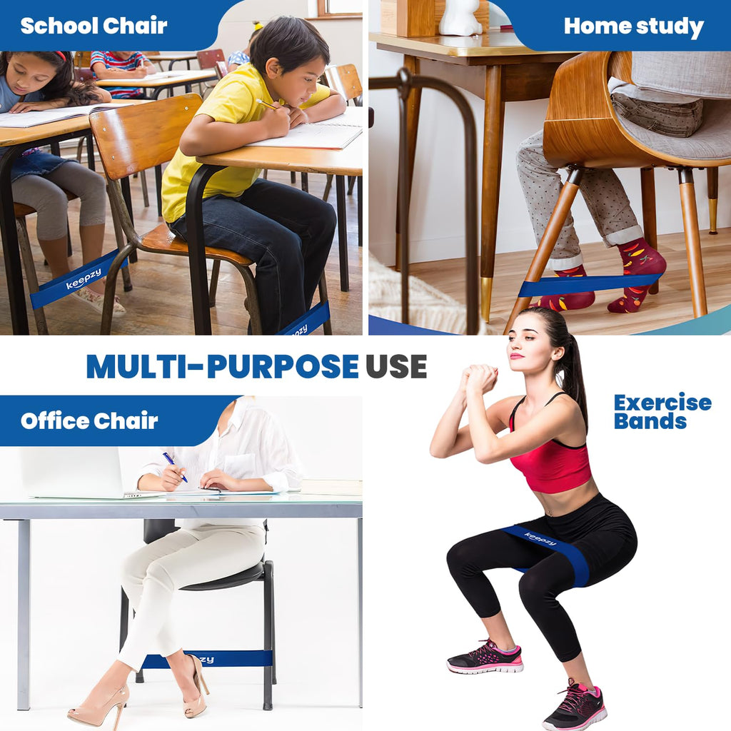 4 Pack Chair Bands, Anti Slip Chair Bands for Kids with Fidgety Feet, Fidget Bands for Classroom Chairs, Desk Bands for Chairs, Chair Rubber Bands, Friendly & Durable Latex