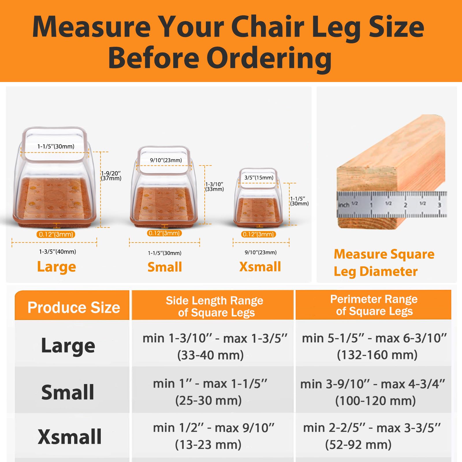32PCS Square Chair Leg Floor Protectors, Felt Furniture Pads for Hardwood Floors, Chair Leg Protectors for Hardwood Floors, Anti Scratch Anti-Noise - Large Size