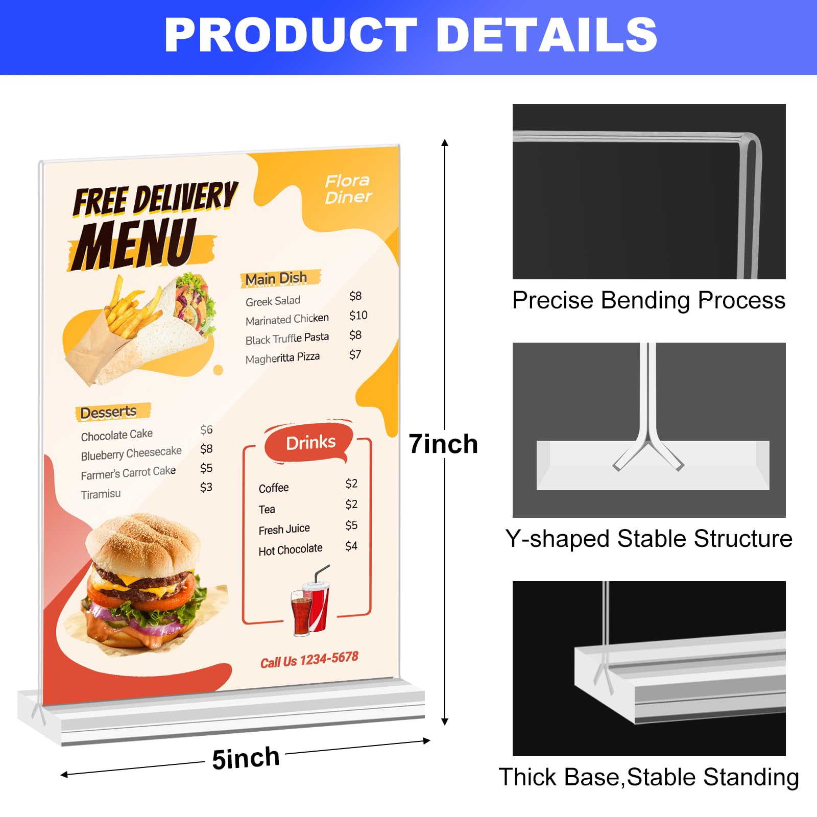 Acrylic Sign Holder 5x7 Inches 6 Packs, Double Sided Display Stand, Table Top Paper Holder, Vertical Menu Flyer Stand, Plastic Frame for Stores, Restaurants, Hotels, Office - Clear