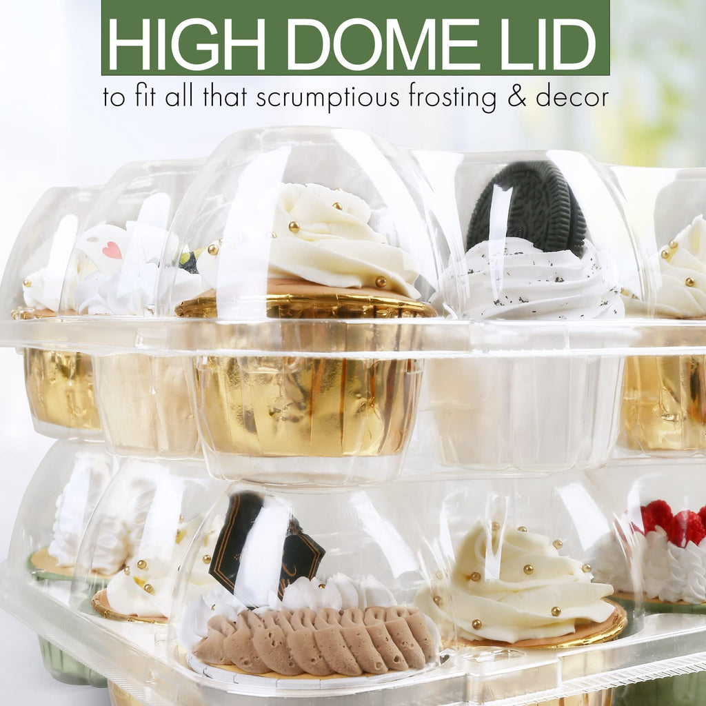 LotFancy Cupcake Containers 12 Count, 12 Sets, Plastic Cupcake Boxes Bulk, Cupcake Holder with Detachable Lid, Disposable Muffin Carrier, Standard Size