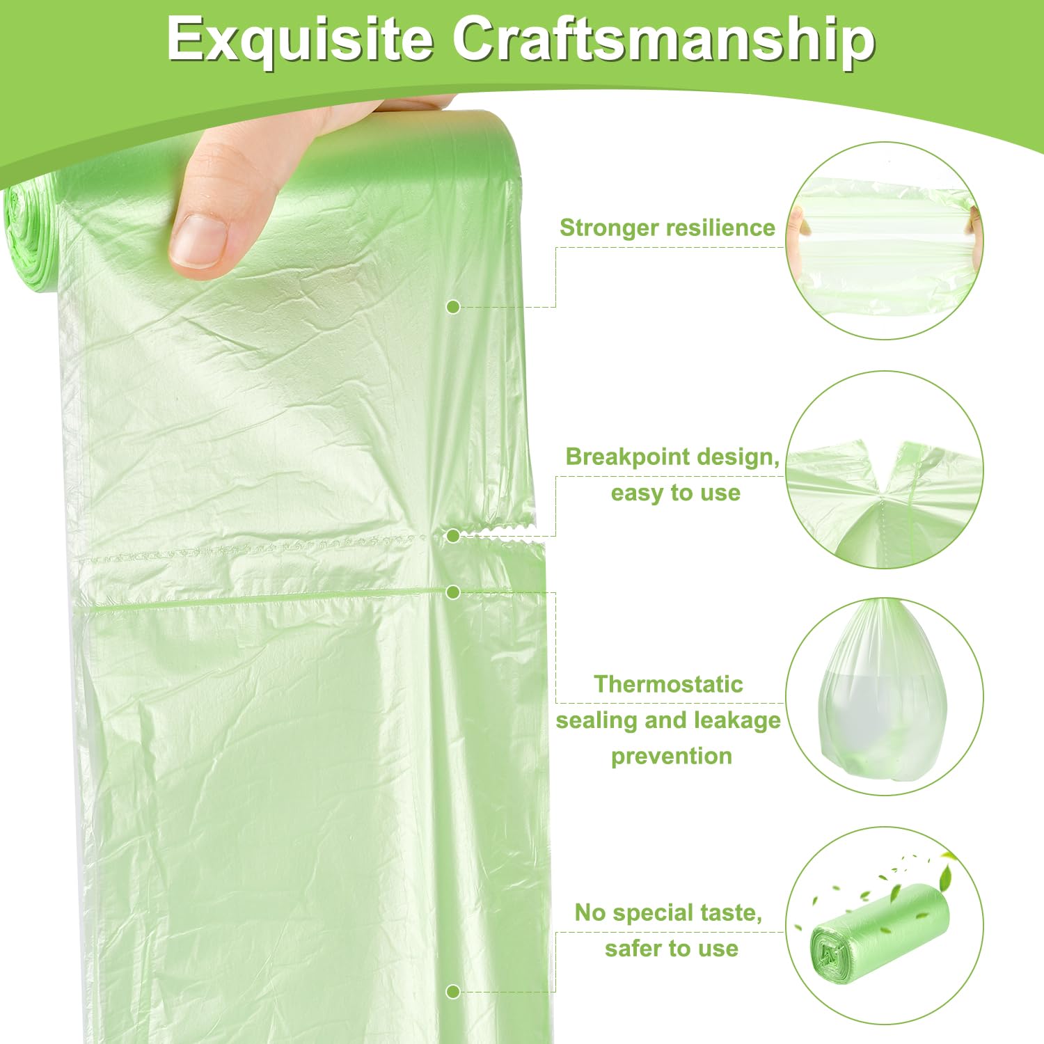 2.6 Gallon Trash Bags 200 Count, Garbage Bags, Recyclable Kitchen Garbage Bags, Suitable for Yard Trash Cans, Offices, Lawns, Bathrooms, Outdoor, Camping