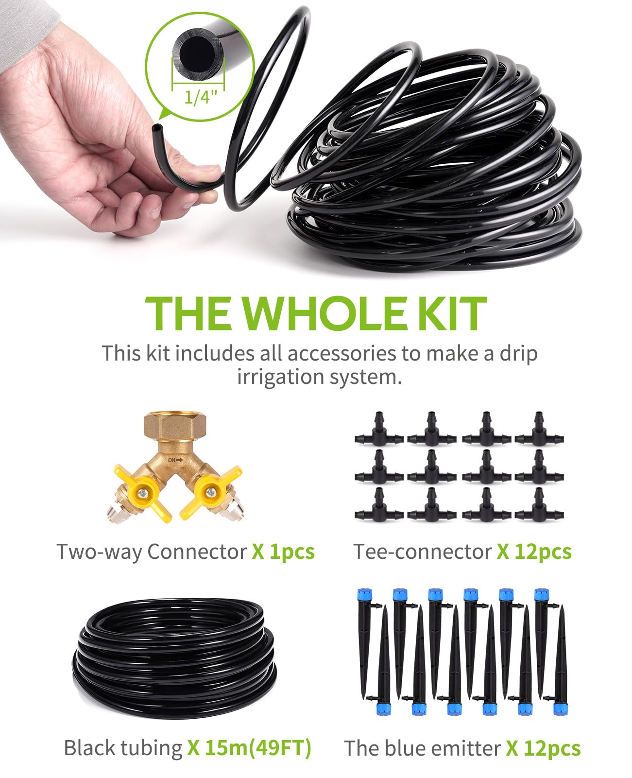 HIRALIY 49.2FT Drip Irrigation Kit, Garden Watering System, Blank Tubing DIY Automatic Irrigation Equipment Set for Outdoor Plants, Micro Drip Irrigation Kit for Greenhouse Flower, Bed Patio, Lawn