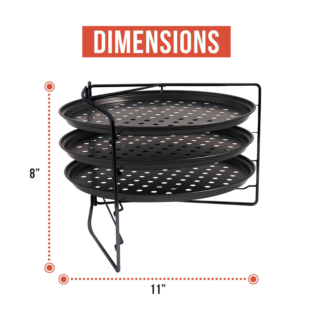 Chef Pomodoro Pizza Baking Set with 3 Pizza Pans and Pizza Rack, (11-Inch Pans), Non-stick Perforated Pizza Trays for Oven, Grill, Pizza Pan with Holes, Pizza Pan for Oven, Barbeque, Bakeware Supplies