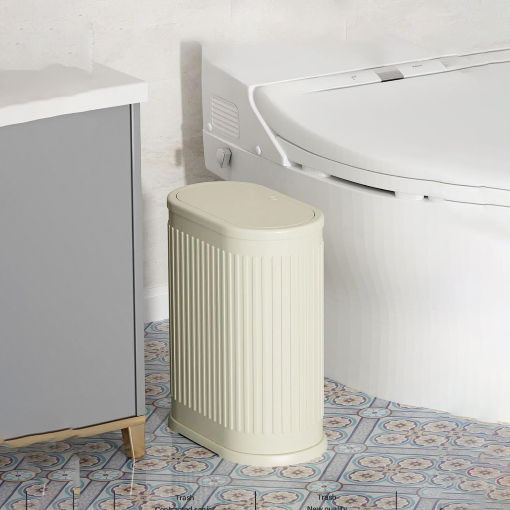 6 Liter Trash Can with Lid, Small Bathroom Trash Can Wastebasket, Slim Garbage Can with Inner Bucket, Press Top Lid Garbage Container Bin for Kitchen, Home, Office, Bedroom, Living Room (Cream Color)