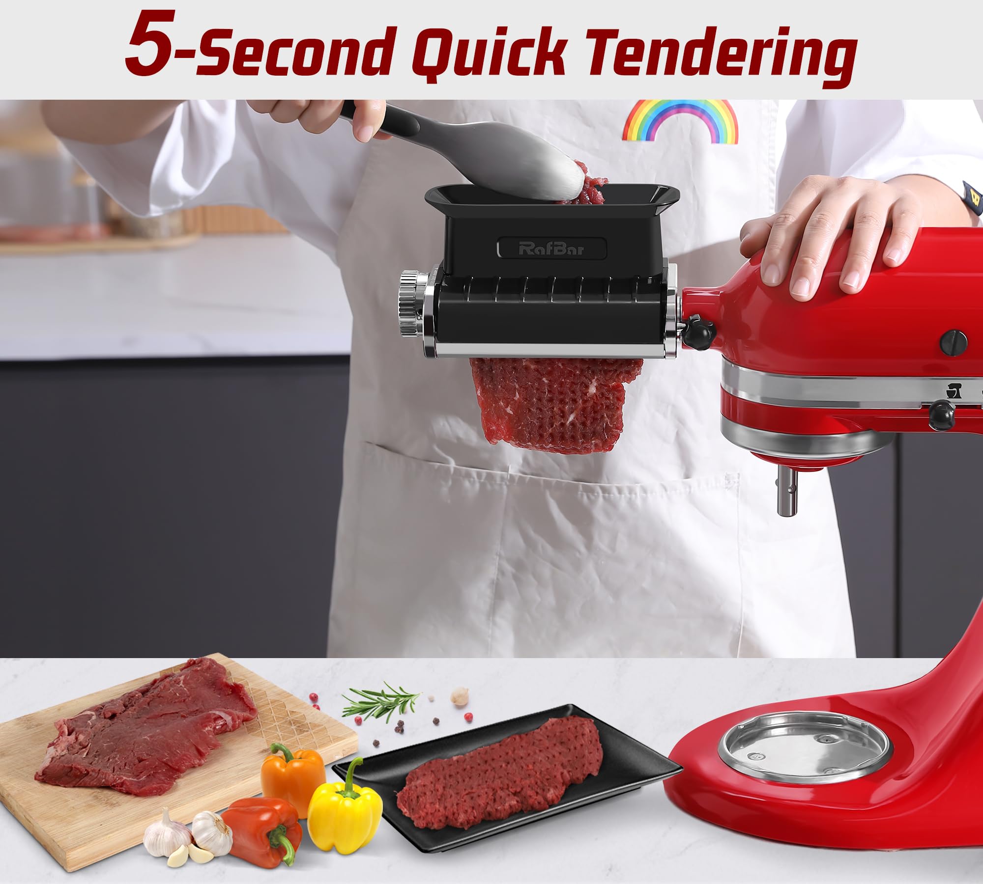 Adjustable Thickness Meat Tenderizer Attachment for Kitchenaid Stand Mixers, Meat Tenderizer Tool, Steak Cuber Processor Accessories, Dishwasher Safe, BPA Free Food Grade Plastic