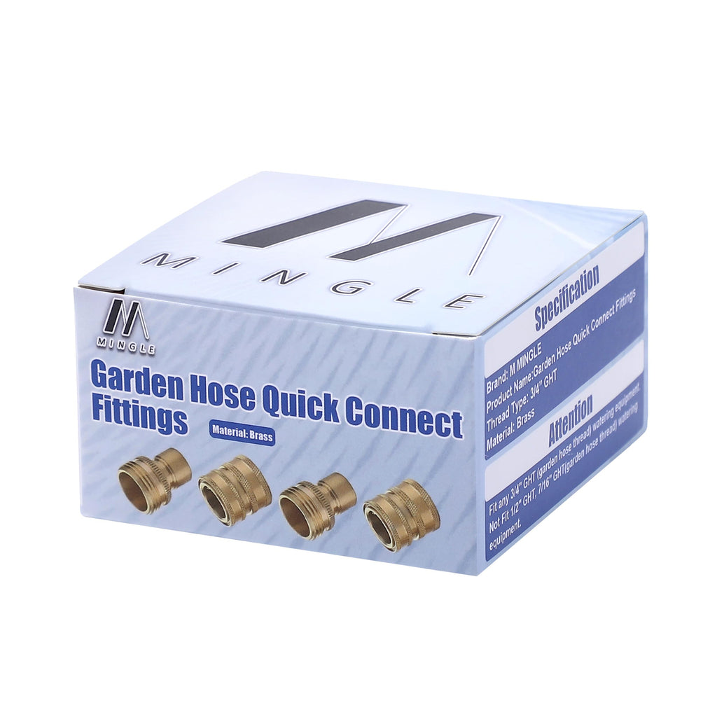 M MINGLE Garden Hose Quick Connect Fittings, 3/4 Inch GHT Solid Brass, Quick Connector Set, 2-Pack