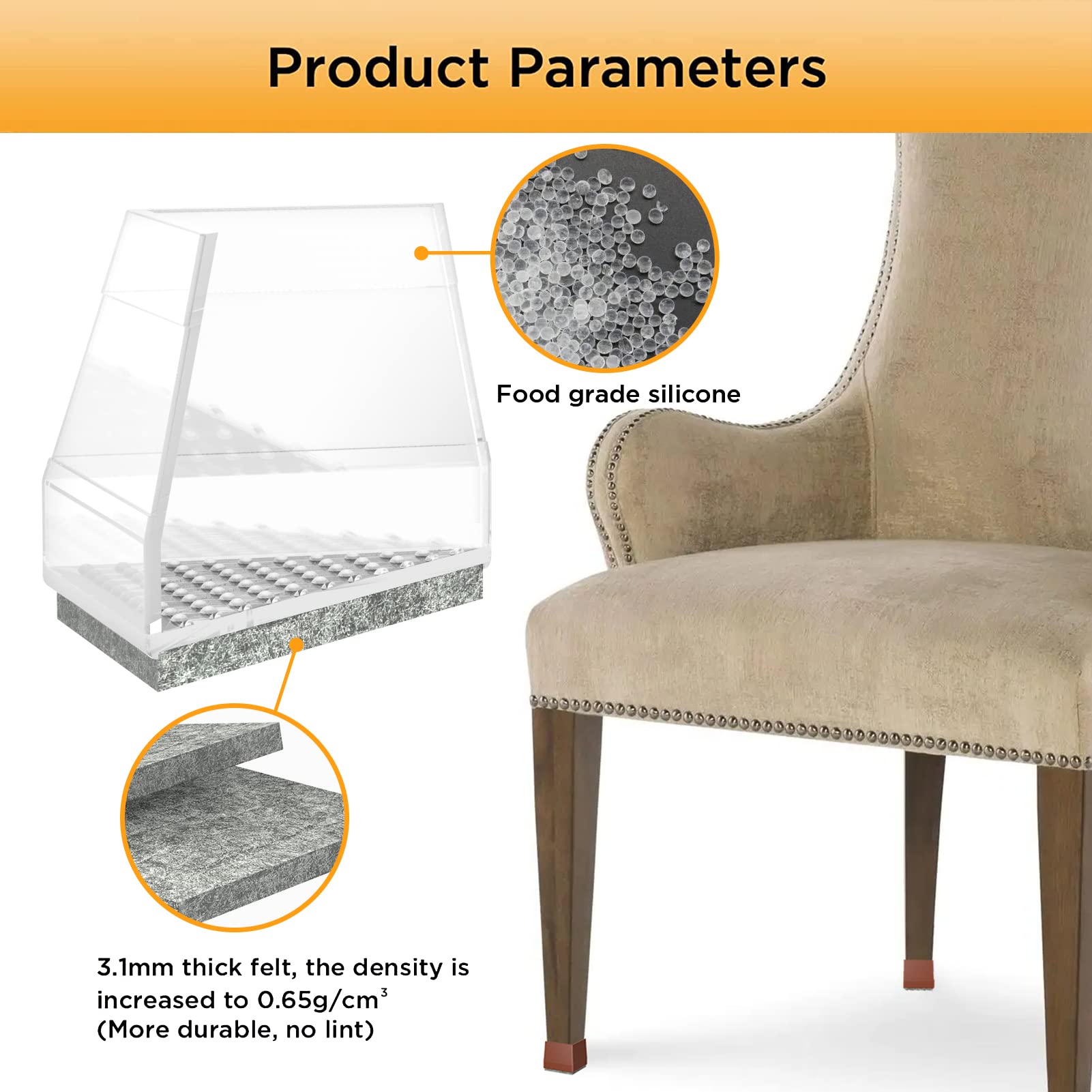 Clear Square Chair Leg Protectors Hardwood Floors, 16Pcs Silicone Furniture Legs Caps to Prevent Floor from Scratches and Reduce Noise, Easy to Move(1.5 Inch Transparent).