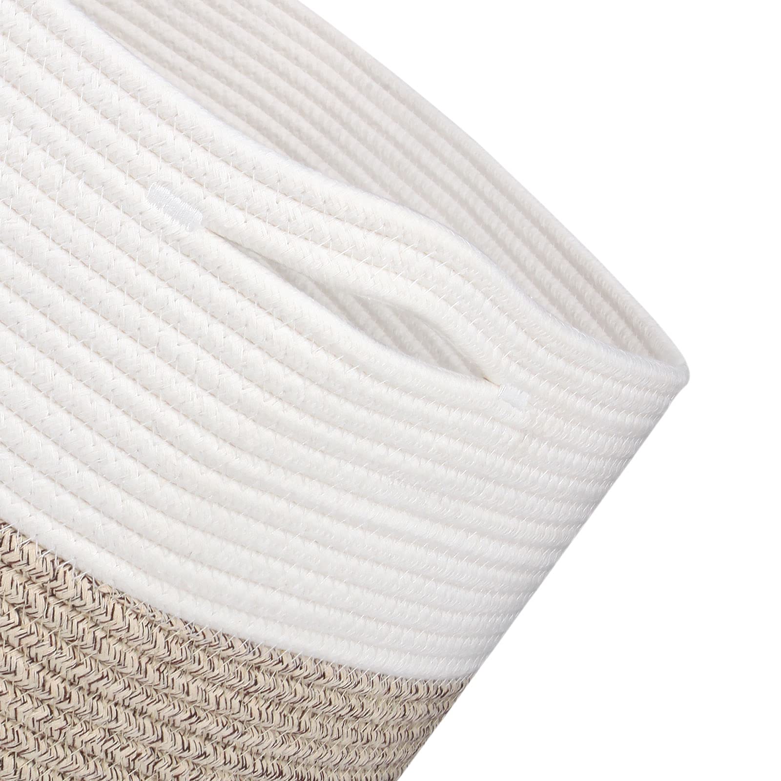 MicroIdeas Large Woven Basket 15.8x13.8in, Cotton Rope Baskets living room, Laundry Basket, Toy Bin, Decorative Round Baskets Storage Organization for Blanket Throw Decor - White Brown