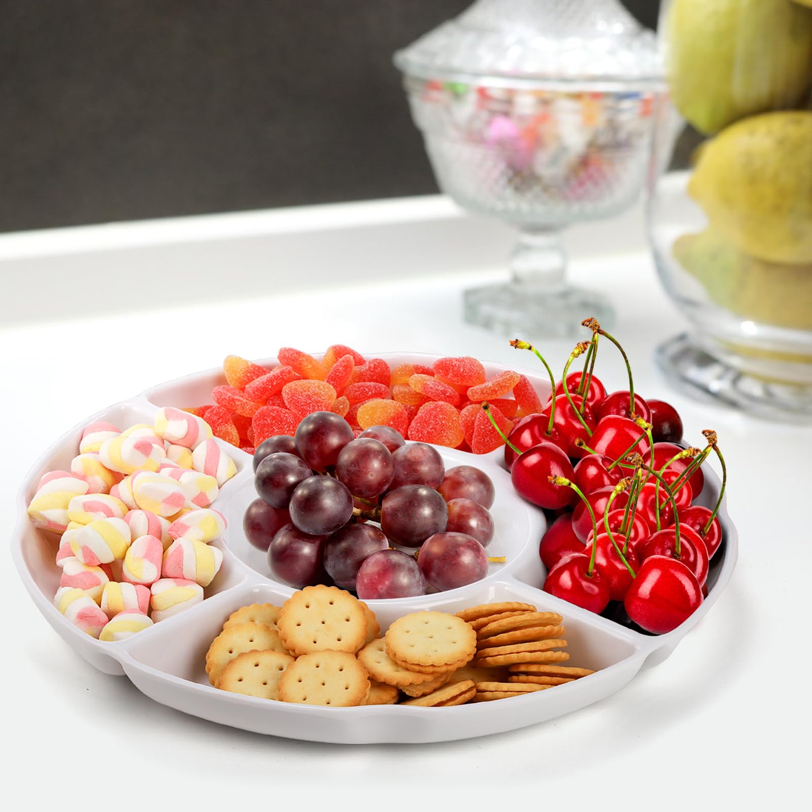 Pumtus 3 Pack Chip and Dip Serving Tray, Melamine Divided Serving Plate, 13" Decorative Sectional Platter, 5-Compartment Stoneware Appetizer Fruit Dish for Nuts, Veggie, Snack, Entertain, Party