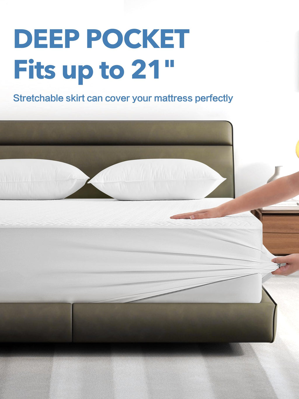 100% Waterproof Mattress Protector Queen Size, Premium Viscose from Bamboo Mattress Pad Ultra Soft Breathable, Noiseless Mattress Cover Fitted 8"-21" Deep Pocket