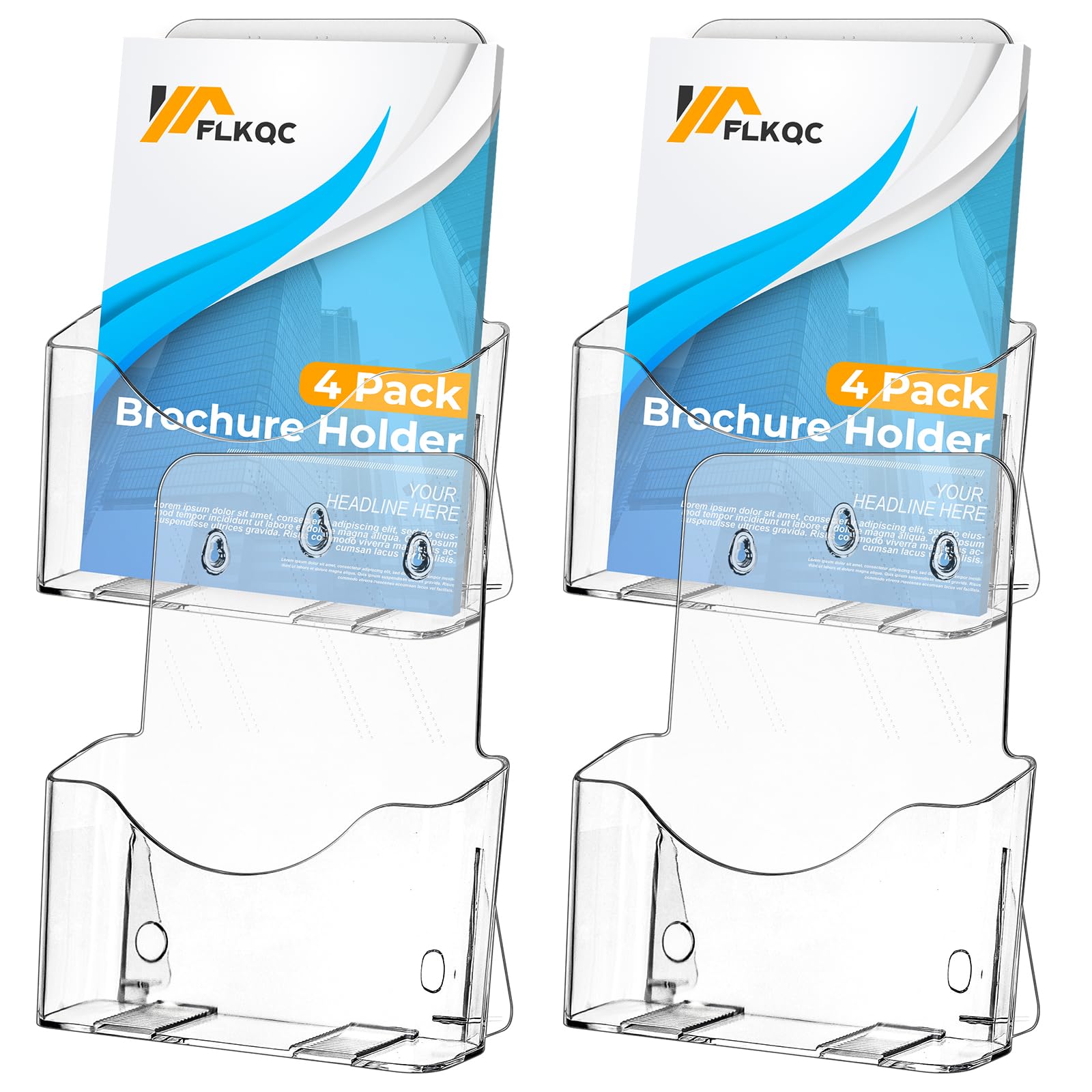 FLKQC Acrylic Brochure Holder, 9 x 11 in Brochure Holder Stand 4 Pack Plastic Pamphlet Holder Clear Literature Countertop Organizer Plastic Flyer Display Stand for Magazine, Document, Booklet