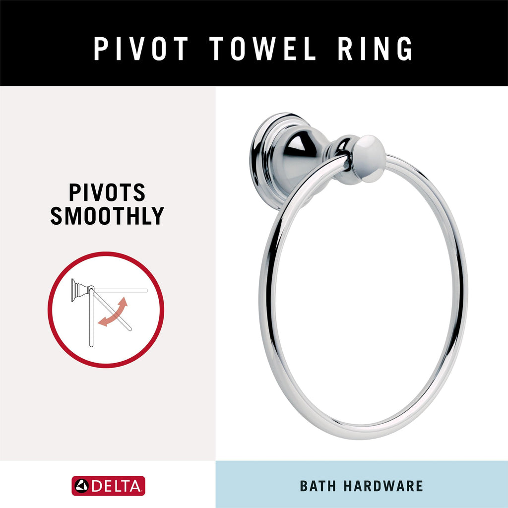 Delta Aubrey (1-Pack) Hand Towel Holder Polished Chrome Towel Racks for Bathroom Wall Round Towel Ring Holder for Bath Towel Hanger for Kitchen, Bathroom Accessories AUB46-PC