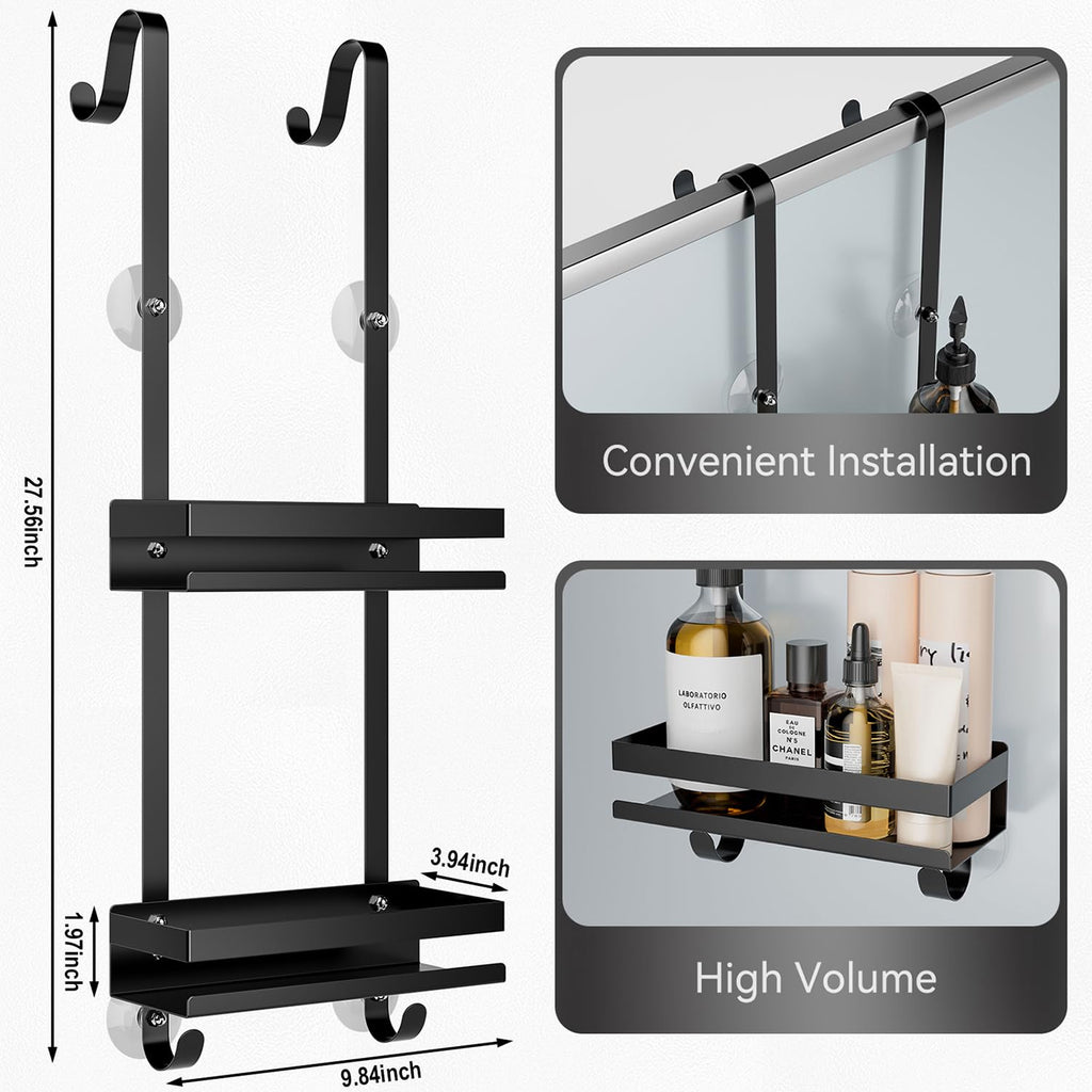 Over the Door Shower Caddy, Hanging Shower Organizer Shelf Basket Storage Rack for Frameless Glass Black Shower Caddy Hanging, Bathroom Organizers, Shower Shelves Bathroom Accessories Set,