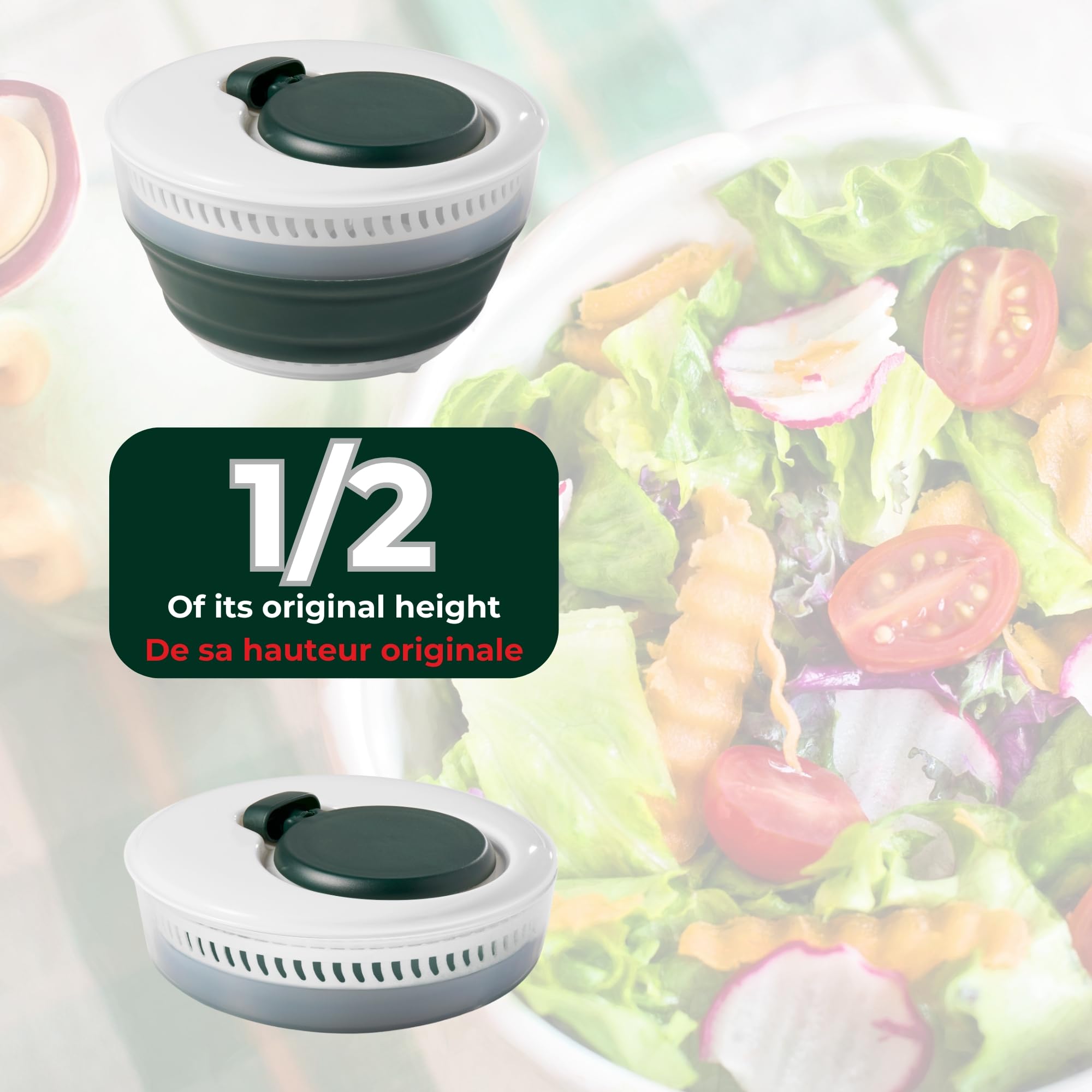 Starfrit Collapsible Salad Spinner 3L Capacity - Compact Storage - Basket Doubles as Colander - Bowl Can Be Used For Serving
