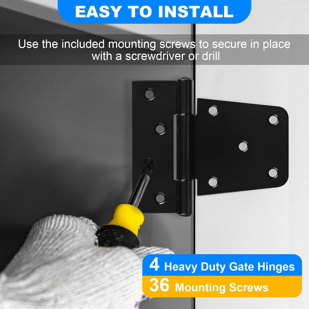 Heavy Duty Gate Hinges 3.5 inch 4 Pack Extra Thick Industrial T Hinges Barn Door Hinges Shed Door Hinges for Large Wooden Gates Wood Fence Outdoor - Black Iron Finish (Screws Included)