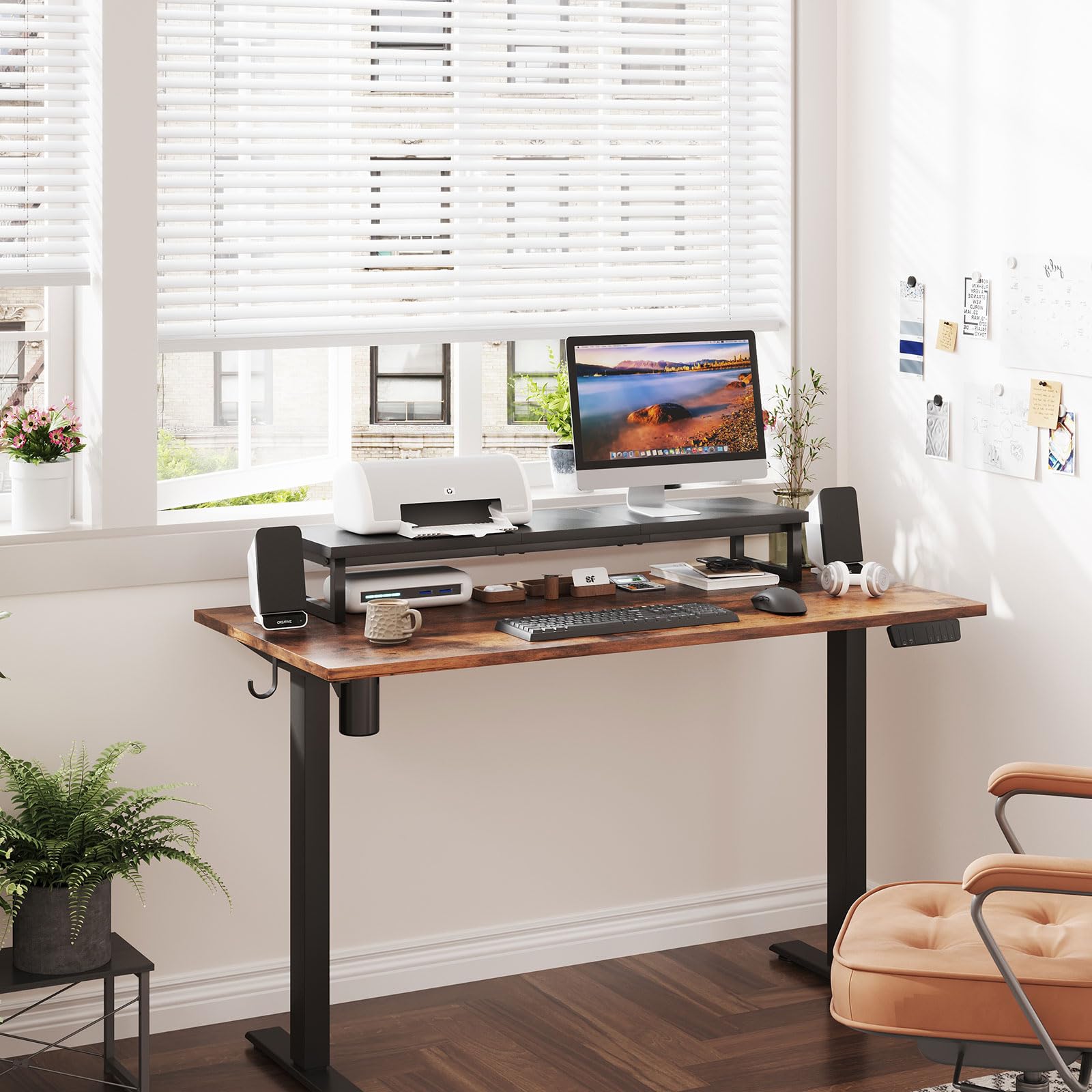 CAIYUN Monitor Stand, Monitor Riser, 39 inch Desk Shelf, Computer Stand Desk Accessories and Organizers, Black Dual Monitor Support