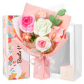 MengxFly Crochet Flower Bouquet Pink, Handmade Crochet Flowers Bouquet, Knitted Floral Gift for Her, Mothers Day Birthday for Women Wife Mom Girlfriend with Gift Box Bag and Card