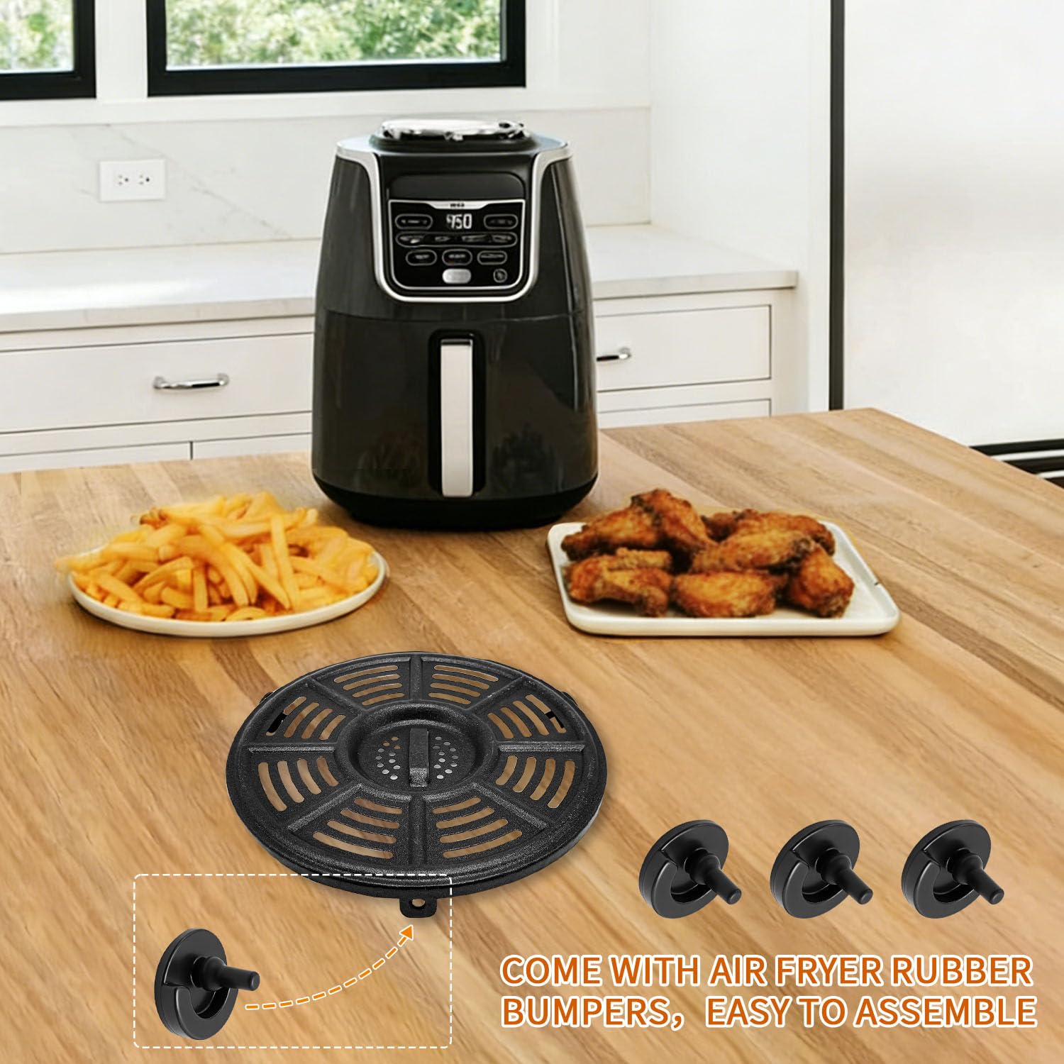 Air fryer Replacement Tray for Ninja AF101 4 QT AF161 Max XL AF150 XL 5.5 Quart Air Fryer, 8.2'' Round Food Grade Air Fryer Grill Pan Grill Plate Crisper Plate Accessories Parts Rack,Dishwasher Safe