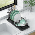 Small Dish Drying Rack, Aufworld Compact Dish Rack with Silicone Drying Mat, Stainless Steel Dish Drainer with Utensil Holder, Space Saving Drain Rack for Kitchen Counter, RVs, Apartments (Countertop)