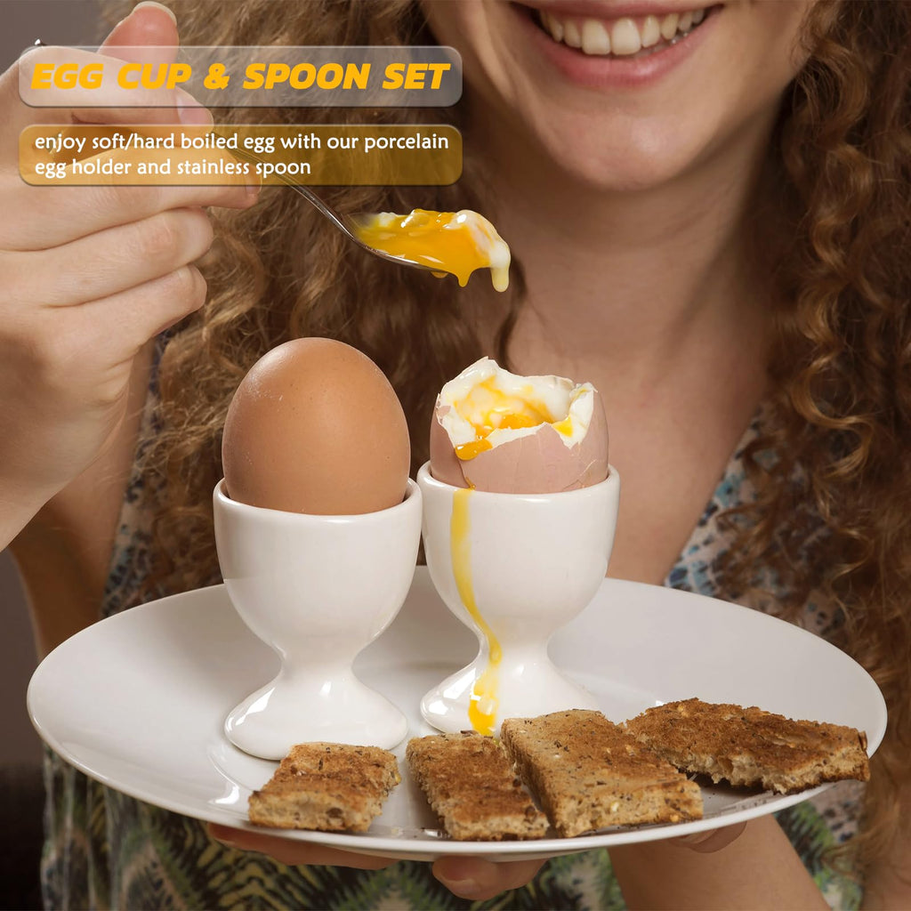RHAFAYRE Egg Holder for Boiled Eggs, 4 Pack Porcelain Egg Cups for Soft Hard Boiled Eggs Breakfast Dinner, 5 cm x 9 cm, White