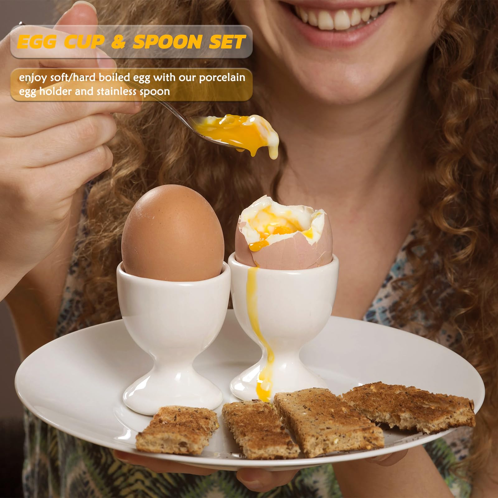 RHAFAYRE Egg Holder for Boiled Eggs, 4 Pack Porcelain Egg Cups for Soft Hard Boiled Eggs Breakfast Dinner, 5 cm x 9 cm, White