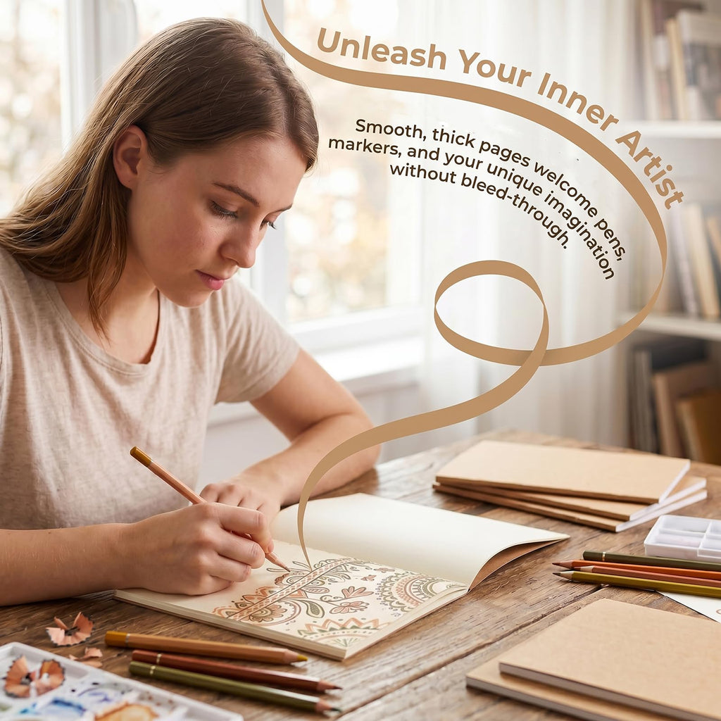 Nicunom 30 Pack A5 Kraft Notebooks, Bulk Blank Journals, Travel Journal Unlined Sketchbooks Memo Diary Planner for Office Classroom Supplies, 60 Pages, 8.3x5.5 inch