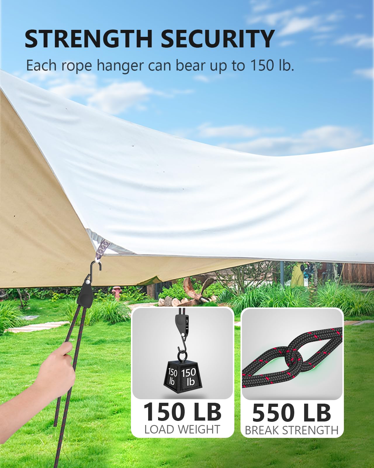 Kayak Tie Down Straps Ratchet, Kayak Straps for Secure Canoe to Roof Racks, Hiking Camping, Boating & Water Activities, Heavy Duty Ratchet Pulley Rope Hanger 2-Pack 1/4" 12FT