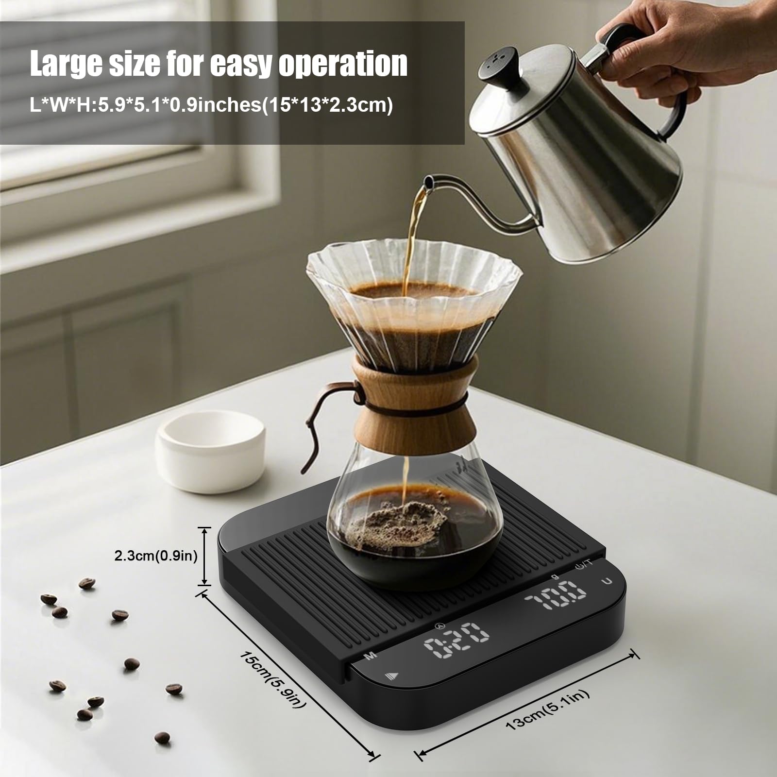 Diyife Rechargeable Coffee Scale, 0.1 g/3kg High Precision Espresso Scale with LED Display and 2 Timer Modes,6 Weighing Units,Silicone Protective Case. Kitchen Scale for Weighing Coffee and Ingredient