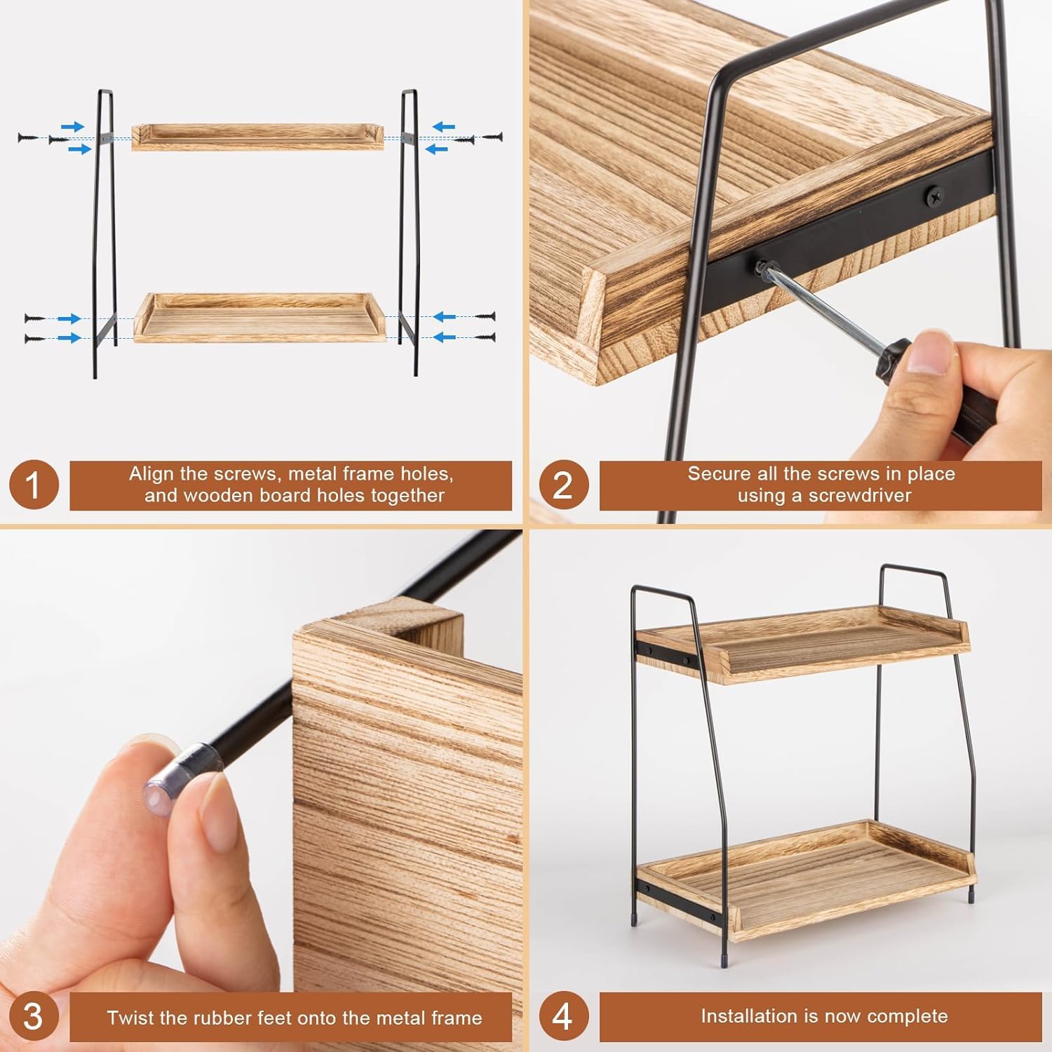 ANBOXIT Coffee Station Organizer for Countertop, Coffee Bar Accessories and Organizer, Wooden Kitchen Counter Shelf, 2 Tier Coffee Condiment Storage, Coffee Caddy for Kitchen, Home, Office - Brown