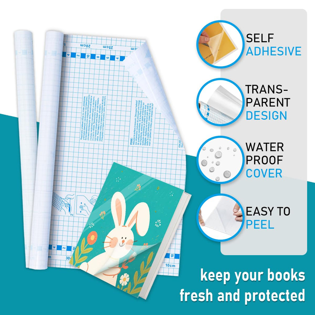 Chell 2 Pack Clear Contact Paper Roll for Books, 17.5in x 5ft Clear Self Adhesive Book Cover Paper Protector