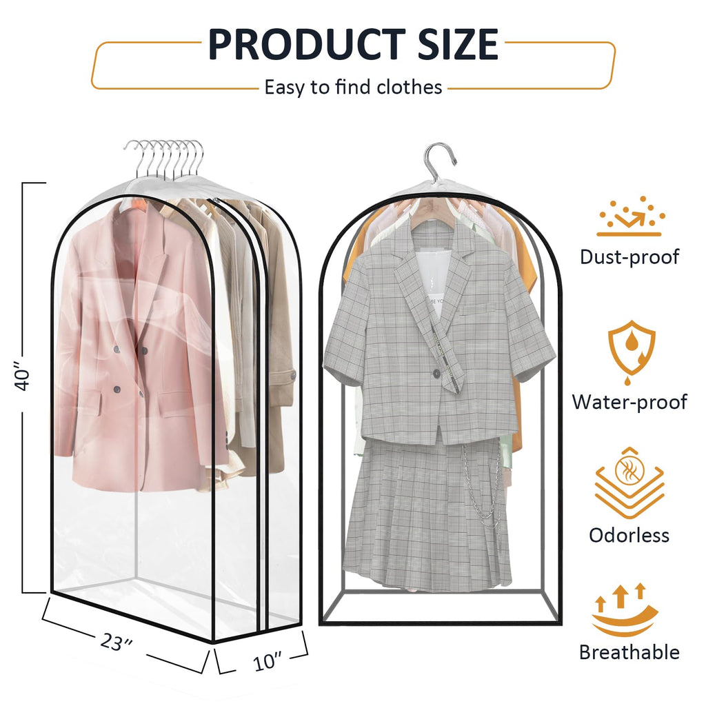 ZAODECR 10" Gusseted All Clear Garment Bags for Hanging Clothes 40" Suit Bags for Closet Storage Hanging Clothes Storage Bags for Shirts, Coats, Dresses