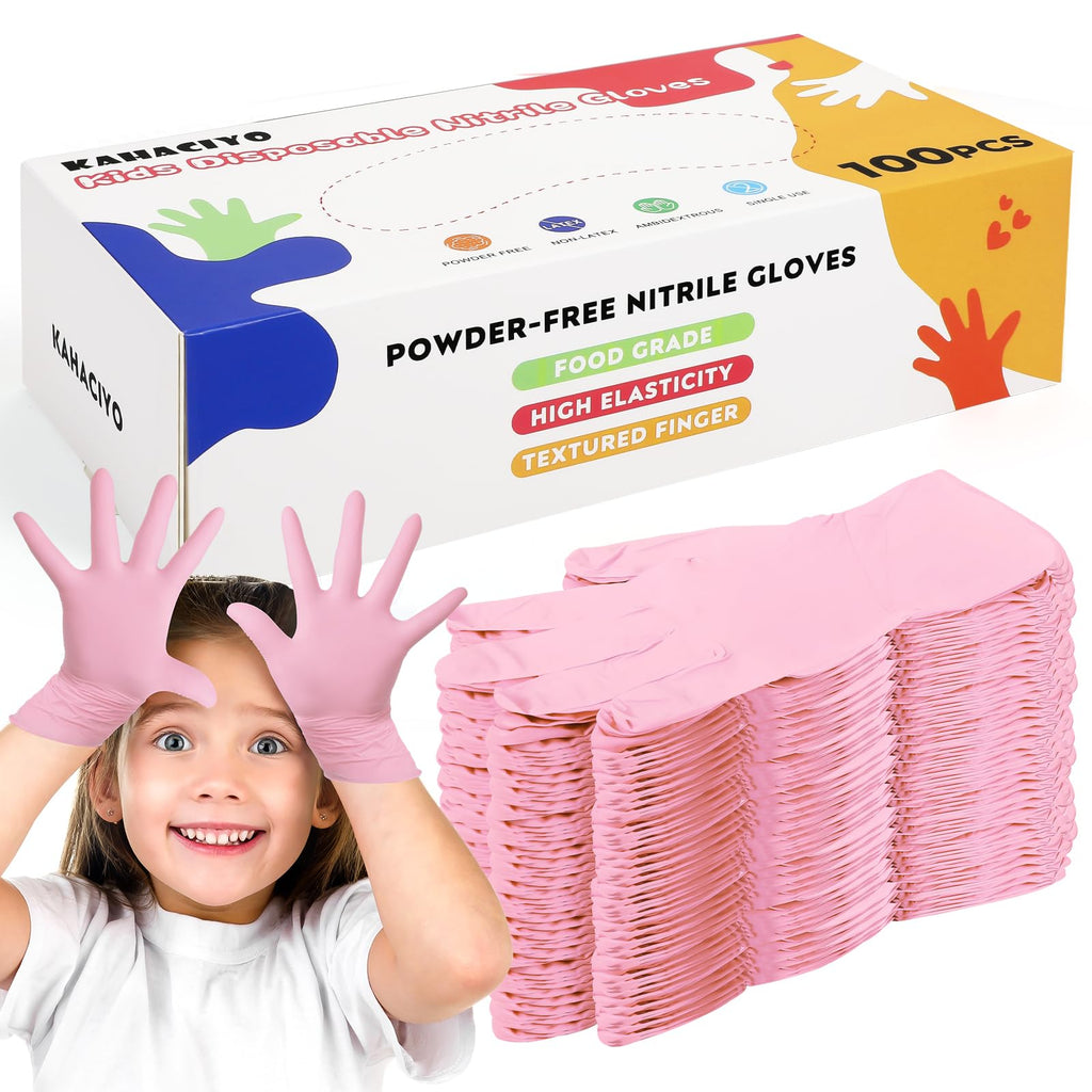 KAHACIYO Kids Nitrile Gloves, Disposable Nitrile Gloves for 4-10 Years - Latex and Powder Free -Kid Size for Cooking, Gardening Crafting, Painting, Cooking, Cleaning(100PCS)