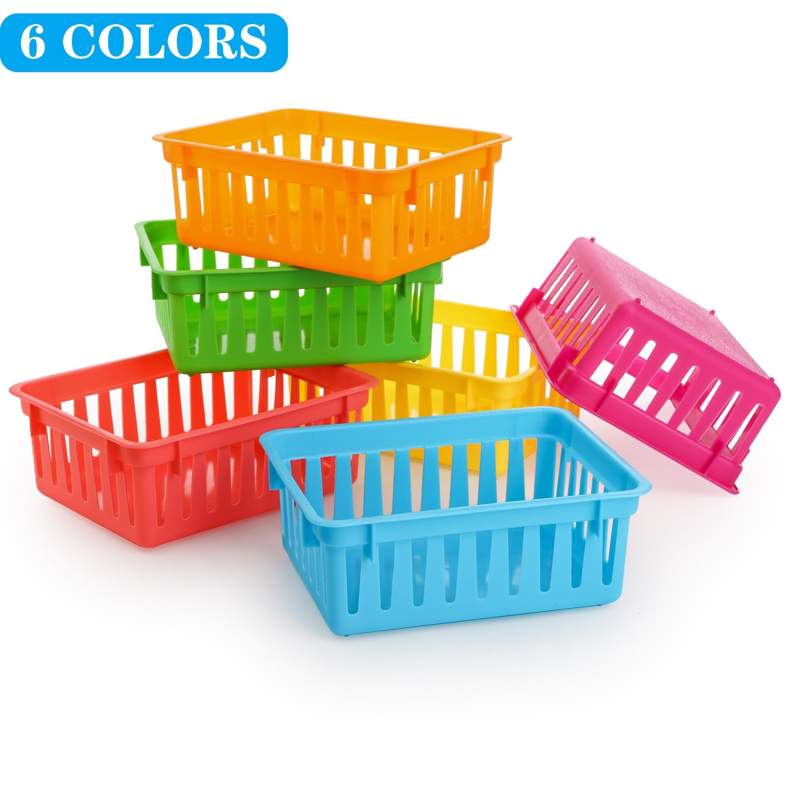 DEAYOU 24 Pack Classroom Storage Baskets, Small Plastic Baskets for Organizing, Colorful Storage Trays, Crayon Pencil Containers Organizer Bins for Desk, Drawer, Home, Office, 6.1"L x 4.7"W x 2.4"H