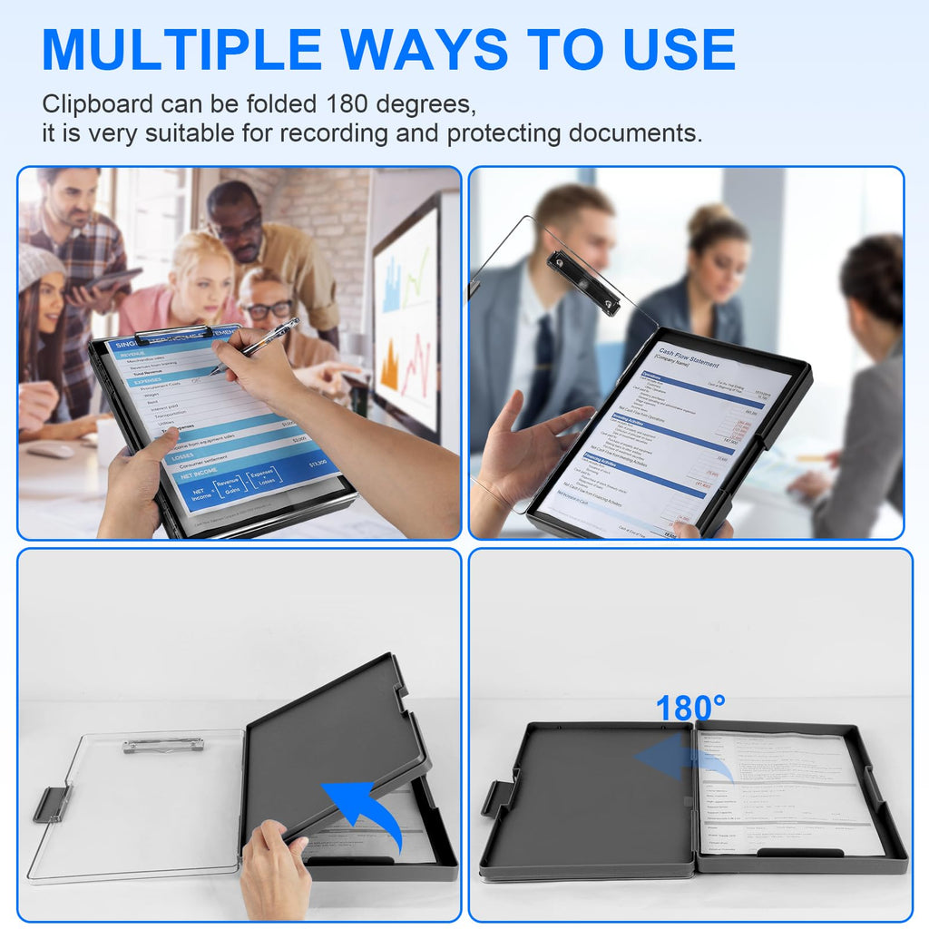 Clipboard with Storage, Heavy Duty Clip Boards 8.5x11 with 2 Storage Case, Clear Visible Top Panel Storage Clipboards, Smooth Writing for Work, Office Supplies, School Supplies