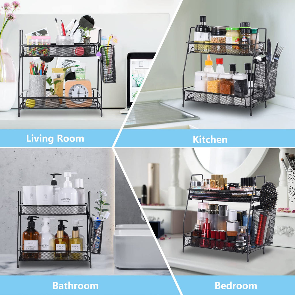 LEMIKKLE Bathroom Organizers Countertop, Make-up Shelf Organizer Counter, Spice Rack VanityOrganizer Storage for Bathroom/Kitchen/Bedroom (Black)