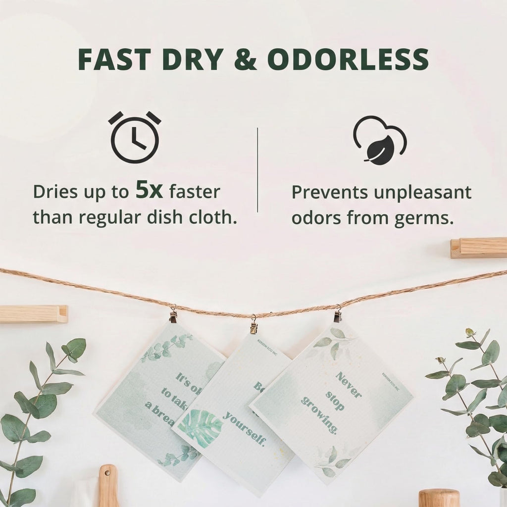 ReReem Swedish Dish Cloths – 6-Pack Reusable, Biodegradable Cellulose & Cotton Cleaning Towels – Plant Lover