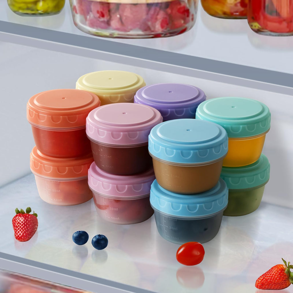 Onilife 12 Pack 2.7 OZ Small Containers with Lids, Salad Dressing Container to Go, Dishwasher Microwave Safe Tiny Condiment Sauce Containers for Lunch Box, Leakproof Freezer Food Containers Jars