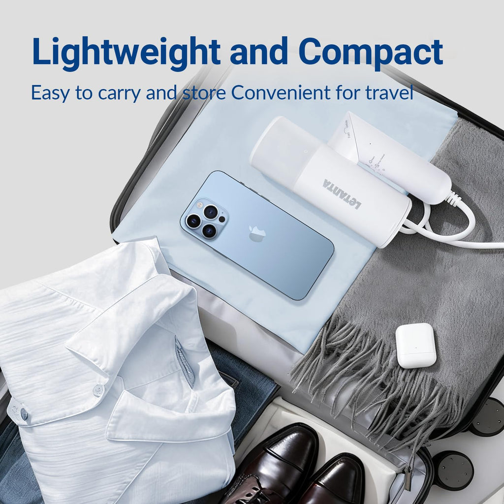 Letanta 2026 Foldable Clothes Steamer, 800W Portable Handheld Garment Steamer for Clothes, 25s Fast Heat-Up, Travel Steam Iron with 150ml Water Tank and Fabric Brush, Ideal for Home, Office & Travel