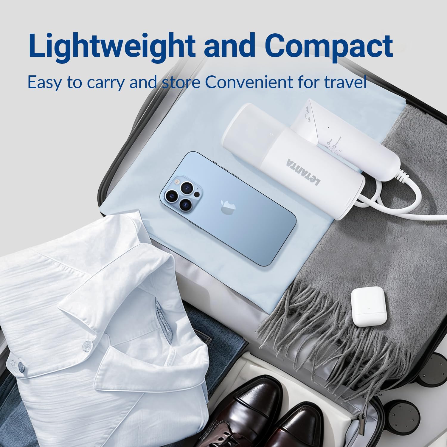 Letanta 2026 Foldable Clothes Steamer, 800W Portable Handheld Garment Steamer for Clothes, 25s Fast Heat-Up, Travel Steam Iron with 150ml Water Tank and Fabric Brush, Ideal for Home, Office & Travel