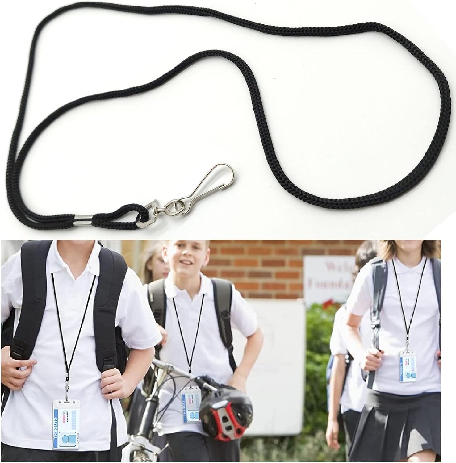100 Pack Badge Lanyards, for ID Badges, Black Lanyards Badge Holder Card Lanyards with Swivel Hook (Black)