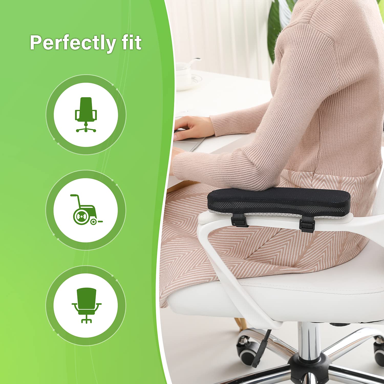 LargeLeaf Chair Armrest Cooling Gel Cushions Elbow Pillow Pressure Relief Office Chair Gaming Chair armrest with Memory Foam armrest Pads 2-Piece Set of Chair