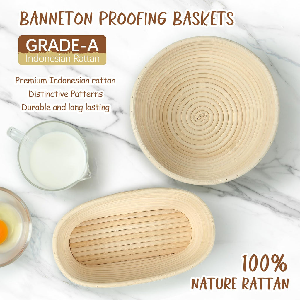 Ohuhu Sourdough Bread Starter Kit & Banneton Proofing Basket, All-in-One Set with 9" Round & 10" Oval Baskets & Tools to Bake Perfect Artisan Loaves at Home, for Beginner to Professional Bakers