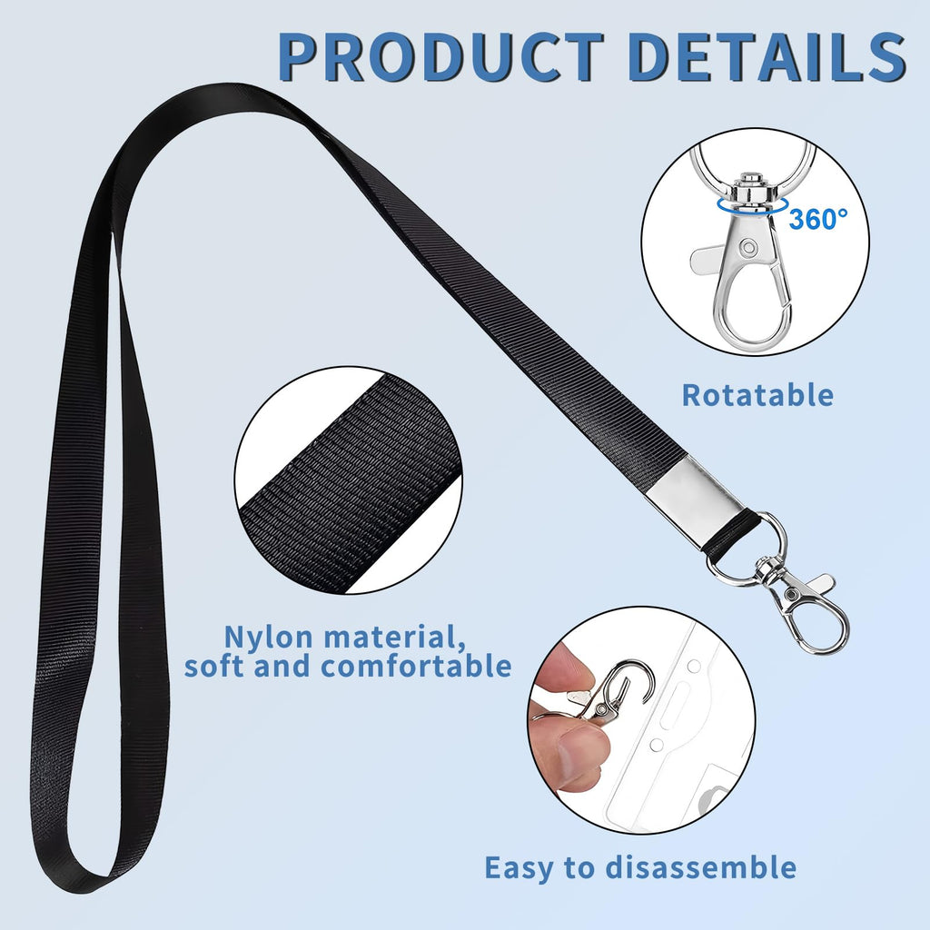 Lanyards, 100 Pack Lanyard for ID Badges, Nylon Name Tag Lanyards Bulk for Office, School, Black