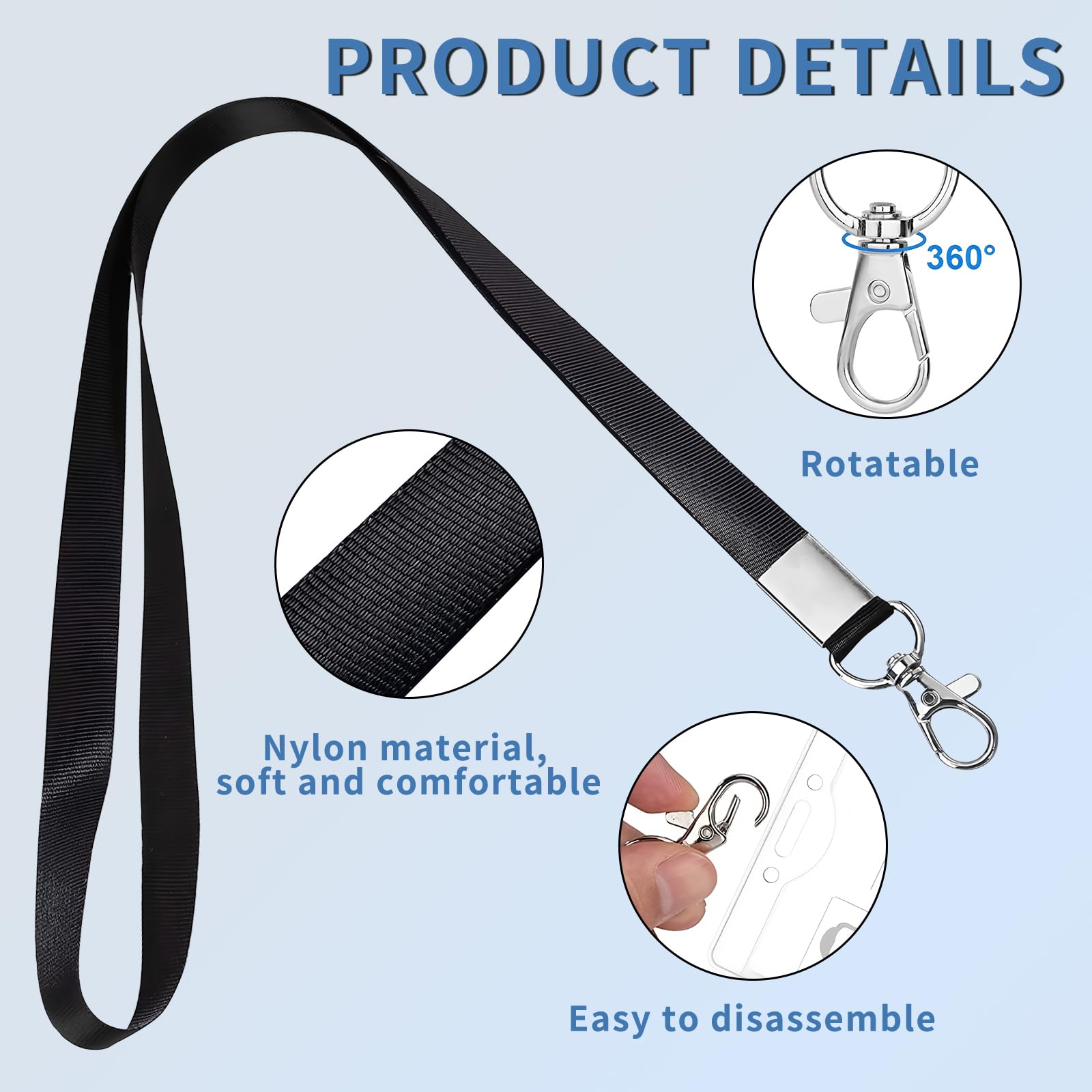 Lanyards, 100 Pack Lanyard for ID Badges, Nylon Name Tag Lanyards Bulk for Office, School, Black