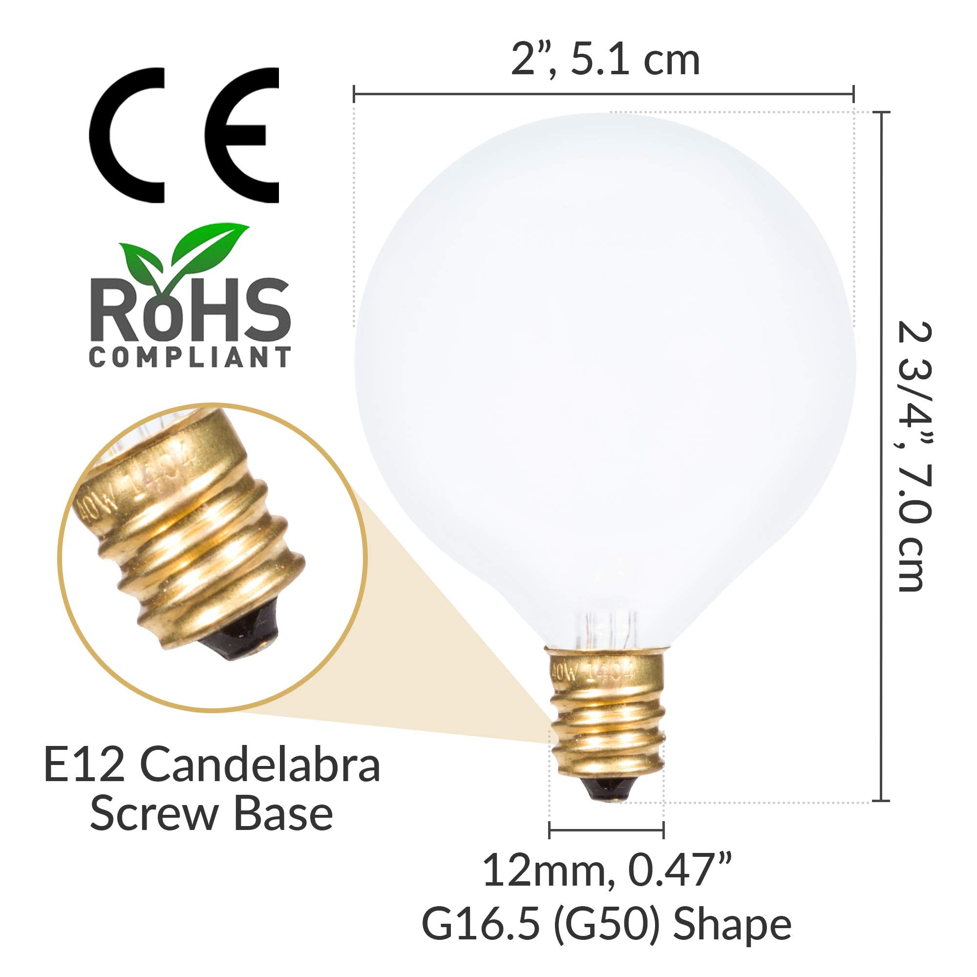Simba Lighting Small Globe G16.5 Round Bulb 25W E12 Candelabra Base (10 Pack) for Chandelier, Ceiling Fan, Decorative Vanity Lights, Sconce, Aromatic Wax Warmer, Frosted Glass 120V, 2700K Warm White